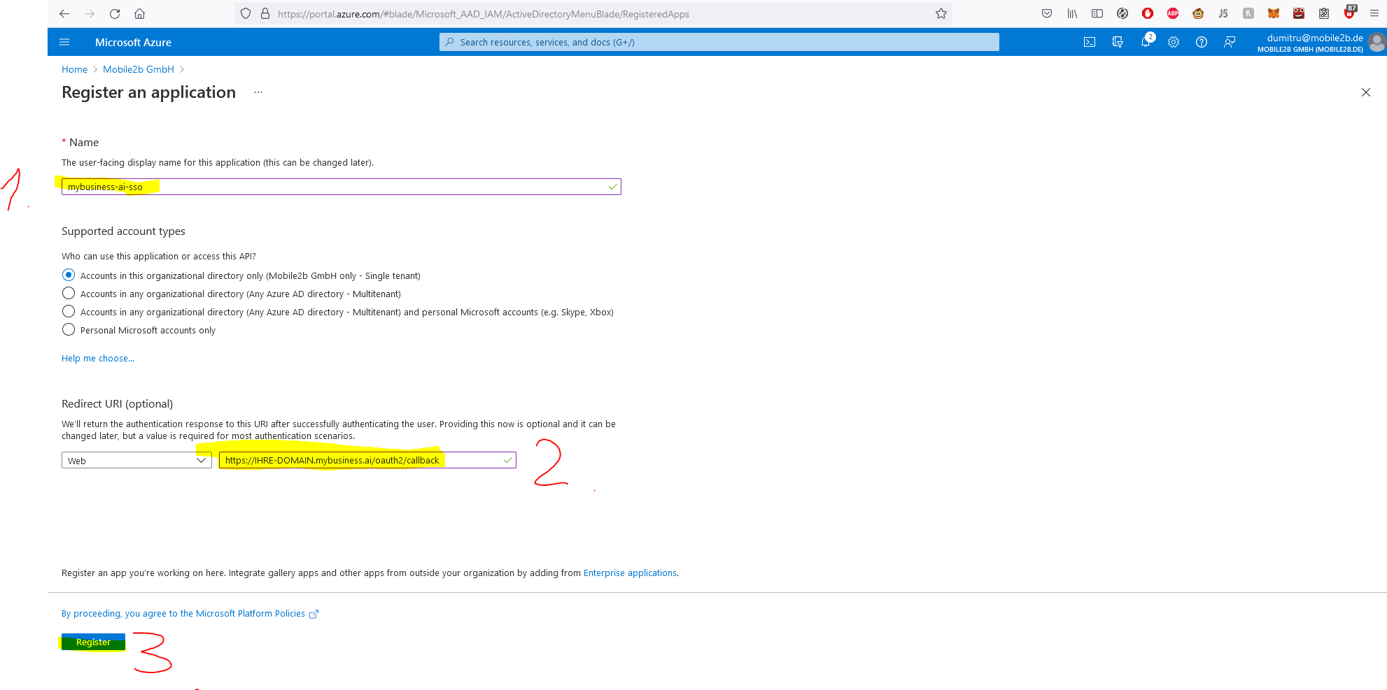 Azure AD SSO Step 3